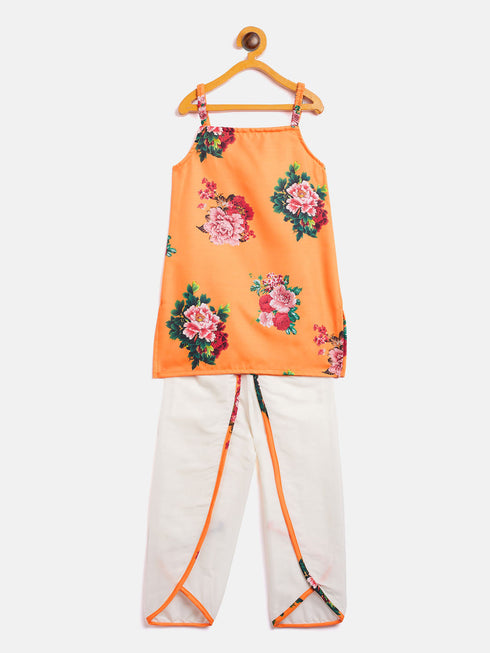 Vastramay SISHU Girls Multicolor-Base-Yellow Cotton Blend Kurta and Dhoti Set